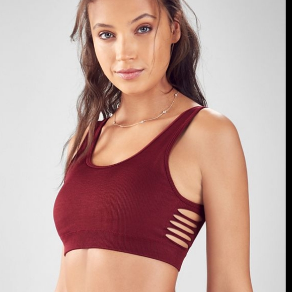 Fabletics Harper maroon slashed ribbed sports bra - Picture 2 of 7